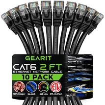 10 Pack Cat 6 Ethernet Cable Cat6 Snagless Patch 2 Feet Computer LAN Net... - $59.35