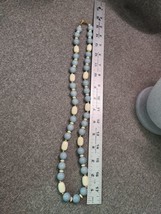 Vintage Napier Beaded Necklace Blue/Off White Textured Beads - £11.95 GBP