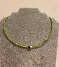 Evil eye necklace handmade green sage seed beads summer choker - £11.85 GBP