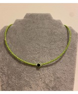 Evil eye necklace handmade green sage seed beads summer choker - £11.99 GBP