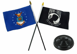 Air Force Emblem W/ Pow Mia Prisoner Of War Flag 4&quot;X6&quot; Desk Set Black Base - £14.25 GBP