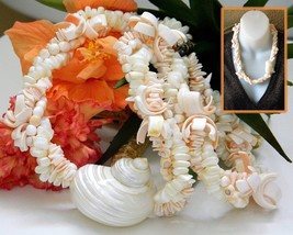 Vintage Seashell Necklace Sliced Sea Shell Chunky Cream Handmade Lei - £20.87 GBP