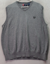 Chaps Sweater Vest Mens Size XL Gray Knit Cotton Sleeveless V Neck Logo Pullover - £13.77 GBP