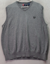 Chaps Sweater Vest Mens Size XL Gray Knit Cotton Sleeveless V Neck Logo Pullover - £13.10 GBP