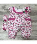 Vintage Pink Floral Bubble Romper Jumpsuit Sandals Baby 3-6 Mos Roses Pe... - €32,13 EUR