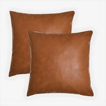 2 Brown Faux Leather Pillow Case - Vegan and Stylish - $36.79+