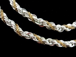 Vintage Twist Necklace Braclet Set Braided 20&quot; 8&quot; Silvertone Goldtone Metal - £17.04 GBP