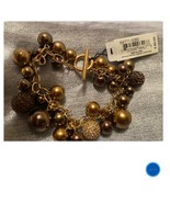 Carolee Toggle Bracelet with Brown Crystals and Pearl Bauble Balls - £59.26 GBP