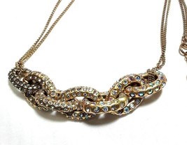 J CREW Rhinestone Gold Tone Double Chain Link Necklace - £10.74 GBP