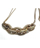 J CREW Rhinestone Gold Tone Double Chain Link Necklace - £10.60 GBP