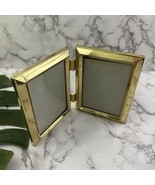 Vintage 80s Brass Hinged Picture Frame Shiny Metal Double Korea 3x5 Decor - $25.73