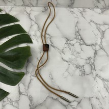 Vintage Polished Wood Bolo Tie Brown Tan Woven Silver Trim Western - $24.74