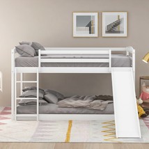 Twin over Twin Bunk Bed with Convertible Slide and Ladder, White - £247.88 GBP