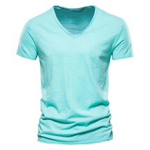 New 100% Cotton Men T Shirt Tops V Neck Thin Short Sleeve Tees High Qual... - $39.99+
