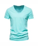 New 100% Cotton Men T Shirt Tops V Neck Thin Short Sleeve Tees High Qual... - $39.99+