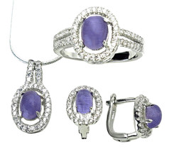 Purple CZ White Micro Pave Halo Jewelry Set Necklace Earrings Ring 7 8 - £59.81 GBP