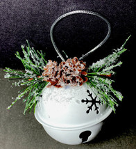White Sleigh Bell Christmas Ornament 2 1/3” Metal Snowflake - £4.77 GBP