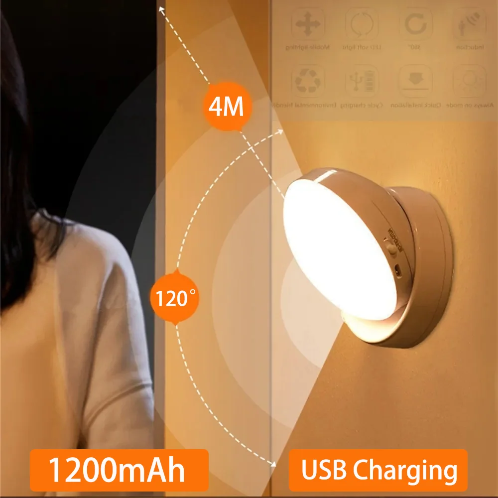 LED Night Light USB Charging Intelligent Human Induction For Bedside Cab... - $7.93