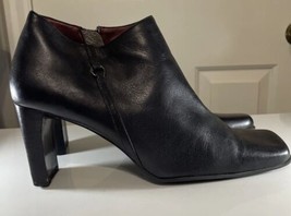 VTG Bandolino 8.5 M Black Leather Square Toe Heel Ankle Boots 90s Y2K Flaws - £14.93 GBP