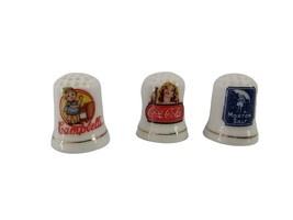 3 Advertising Thimbles Campbells Morton Salt Coca Cola JSNY Taiwan Bone China - £14.82 GBP