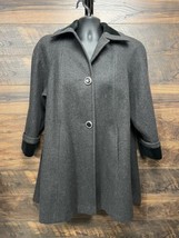 Vintage JOFELD Pea Coat Wool 1X De Ball Velvet Cuff Collar Gray Blk Made... - $40.85