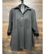 Vintage JOFELD Pea Coat Wool 1X De Ball Velvet Cuff Collar Gray Blk Made... - £29.03 GBP