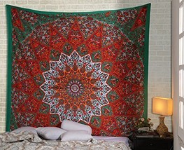 Traditional Jaipur Large Star Mandala Tapestry, Bohemian Elephant Bedding Queen, - £24.32 GBP