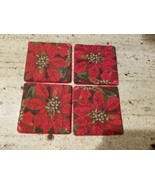 Vintage Cross Stitch Coaster Set of 4 Christmas Red Poinsettia With Trim... - £11.87 GBP