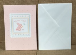 Vintage Hallmark Picture Holder Greeting Card Pink Plaid Bunny Floral Po... - $3.76