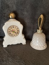 Vintage Avon Milk Glass Clock Empty , Hobnail Bell W/ Topaz Cologne - £9.62 GBP