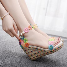 9cm Peep Toe High Heel Sandals White Lace Wedges Platform Shoes Plus Size 33-42 - £47.85 GBP