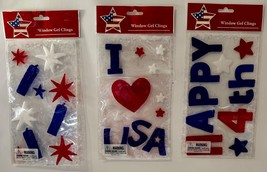 July 4th Theme Window Gel Clings - Lot of 3 ~ Fireworks, I Love USA, Happy 4th - £7.36 GBP