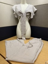 NWT Munderfeis Beige Crop Top Wide Legged Pants Set Woman’s Size M KG Cl... - $467.67 MXN