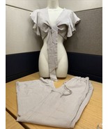 NWT Munderfeis Beige Crop Top Wide Legged Pants Set Woman’s Size M KG Cl... - $33.94 CAD