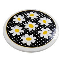 Vtg Round Black &amp; White Daisy Polka Dot Ceramic Trivet Flowers 70s 6&quot; Co... - $148.61 MXN