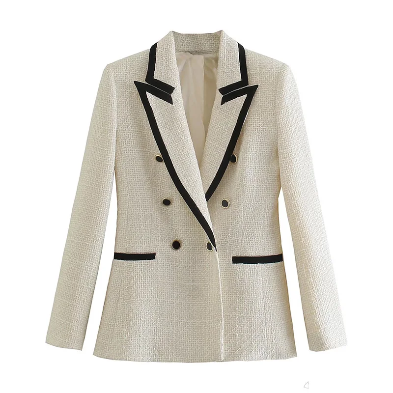 2021 Women Autumn  Tweed Double Breasted Blazers And Jackets Vintage Lapel Colla - £165.44 GBP