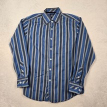 Indigo Palms Tommy Bahama Shirt Mens Large Blue Gray Stripe Button Down Casual - £19.57 GBP
