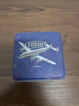 FOSSIL Vintage 2000 Airplane Themed Logo 3.5&quot;x3.5&quot; Metal Tin Box - £7.90 GBP