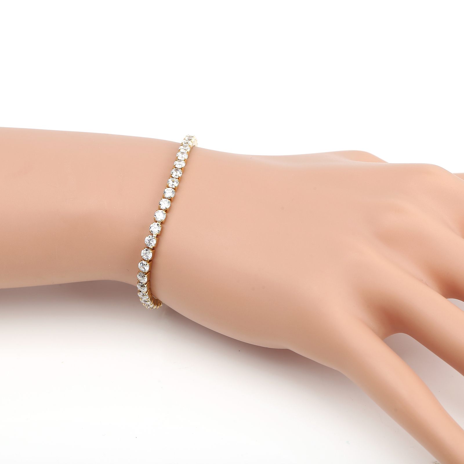 Gold Tone Bolo Bracelet With Swarovski Style Crystals