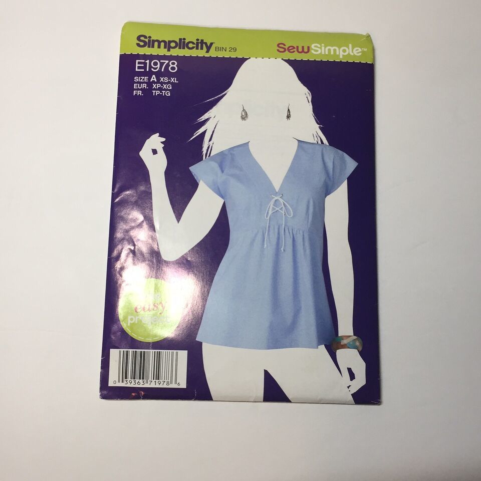 Simplicity 1978 Size xs-xl Misses' Pullover Top - £10.26 GBP