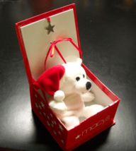 Christmas Bear Macy&#39;s Snuggie White Bear in a Box with Lid Magnetic Star... - $7.99