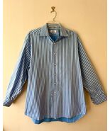 Fray for Neiman Marcus Sz L 17 Blue Striped Dress Shirt Stretch Long Sleeve - $74.91