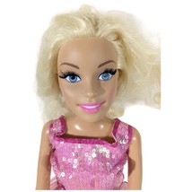 Barbie Just Play with Eyelashes Mattel My Size 27&quot; with Pink Dress Yellow Shoes - £36.06 GBP