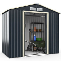 7 Feet x 4 Feet Metal Storage Shed with Sliding Double Lockable Doors-Gray - Co - £325.05 GBP