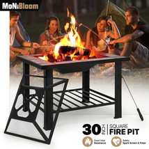30&quot; Square Marble Fire Pit Table [Log Grate+Poker+Spark Screen] Garden F... - £153.33 GBP