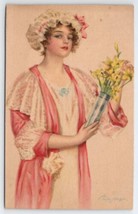 Pretty Lady With Lace Bonnet Flowers Artist Penrhyn Stanlaws Postcard B39 - £11.92 GBP