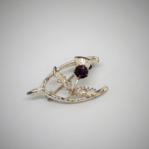 Wishbone Flower Brooch Vintage Silver Tone Lucky Pin Purple Stone Vtg Je... - £11.40 GBP