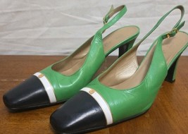 ST JOHN ITALY Heels Green Black Size 8 Leather Slingback Pumps Shoes - $34.95