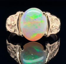 10k and 14k 1.98 Carat Australian Genuine Natural Opal Ring Size 7 (#J6573) - £814.95 GBP