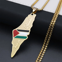 Palestine Map Flag Necklaces for Women Men Stainless Steel Silver Gold Color - £11.99 GBP